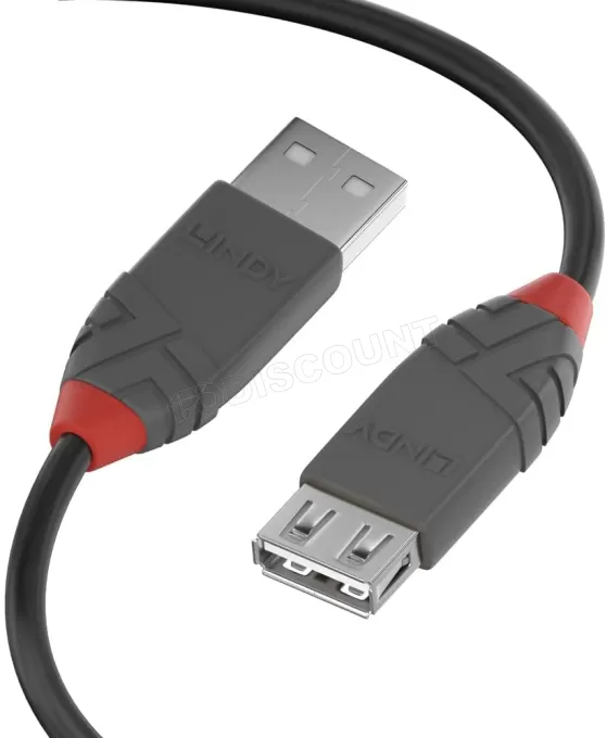 Rallonge USB 2.0 Lindy - 5m M/F (Gris/Rouge)