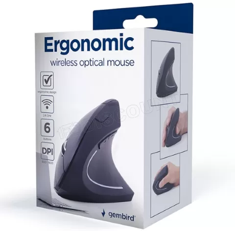 Photo de Souris sans fil ergonomique Gembird MUSW-ERGO-01 (Noir)