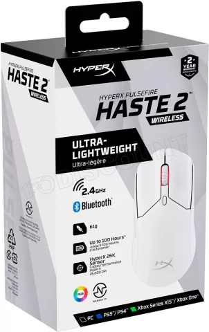 Photo de Souris sans fil Gamer HyperX Pulsefire Haste 2 RGB (Blanc)