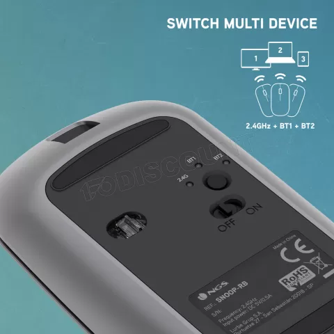 Souris sans fil rechargeable NGS Snoop Multimode (2.4Ghz+Bluetooth) (Gris)  à prix bas