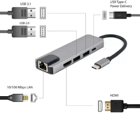 Photo de Station d'accueil portable USB-C 3.0 CableXpert 5-04 (Gris)