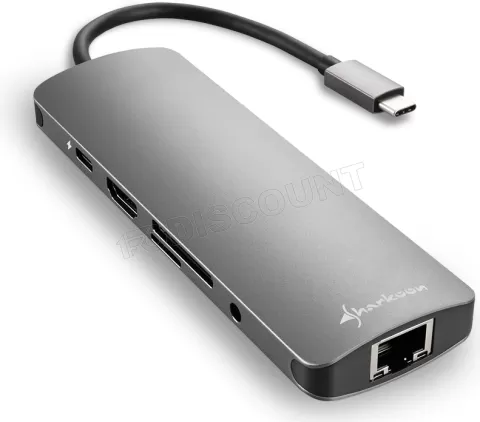 Station d'accueil portable USB-C 3.0 Sharkoon (Gris) à prix bas