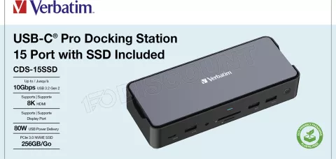 Photo de Station d'accueil portable USB-C 3.2 Verbatim Pro CDS-15SSD avec SSD 256Go inclus (Gris)