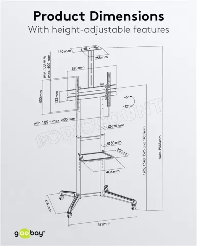 Photo de Support à roulettes pour écrans Goobay TV Pro L 37"-70" (50kg max)