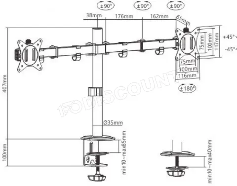 Photo de Support double-écran à fixer Gembird MA-D2-01 - 32" (9kg max) (Noir)