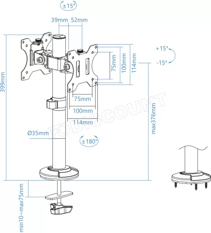 Photo de Support double-écran à fixer Tooq DB1132TN 32" (8kg max) (Noir)