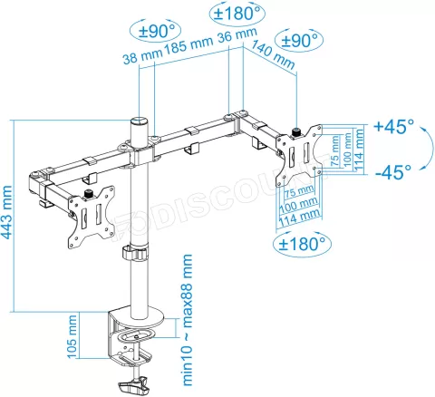 Photo de Support double-écran à fixer Tooq DB1232TN 13"-32" (8kg max) (Noir)