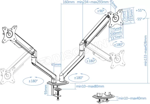 Photo de Support double-écran à fixer Tooq  DB4132TNR 17"-32" (9kg max) (Gris)