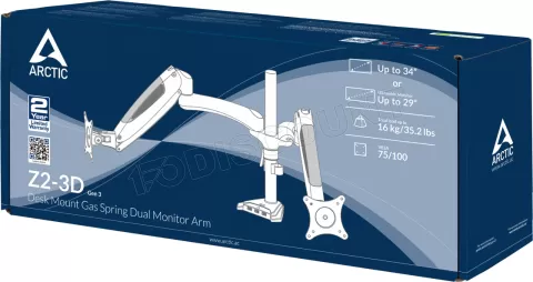 Photo de Support Double écran à poser Arctic Z2-3D Gen3 34" max (9kg) (Noir)