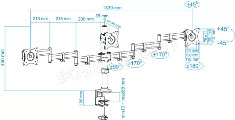 Photo de Support triple-écran à fixer Tooq DB1327TN 13"-27" (8kg max) (Noir)