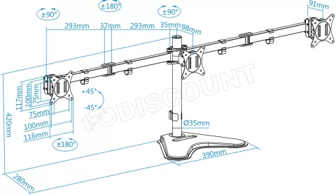 Photo de Support triple-écran à poser Tooq DB1704TN 13"-27" (7kg max) (Noir)